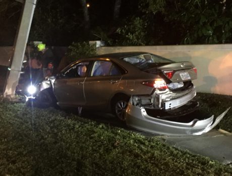 Man hurt after car crashes into pole on 17th Street