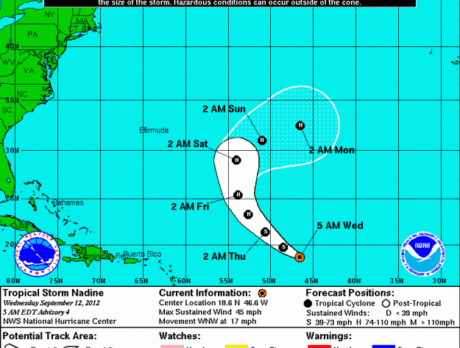 Tropical Storm Nadine forms in Atlantic