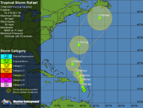 Tropical Storm Rafael has formed over Eastern Caribbean