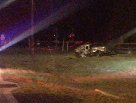 Man flown to hospital after train strikes truck