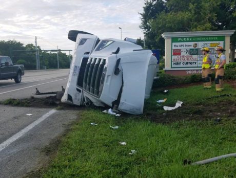 Overturned semi truck near Sebastian causing delays