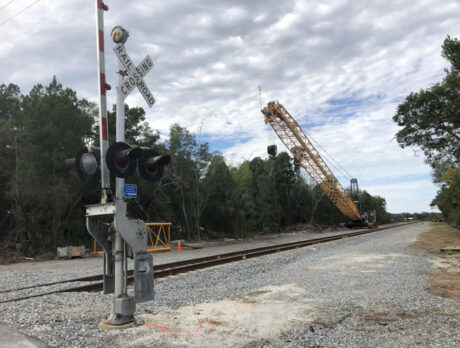 Massive construction crane only sign in Indian River County of Virgin Trains construction
