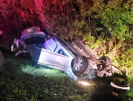 Woman hurt in overnight rollover crash